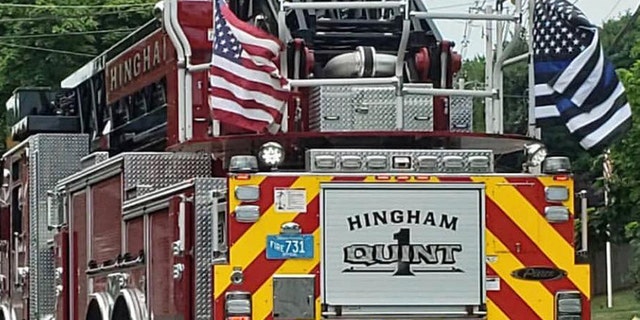 The 'Thin Blue Line' flags that had been displayed on the Hingham Fire Department's trucks have been taken down. (Hingham Firefighters Local 2398)