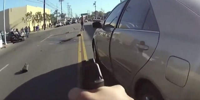 Screenshot of bodycam footage from the incident between McBride and Hernandez (LAPD)