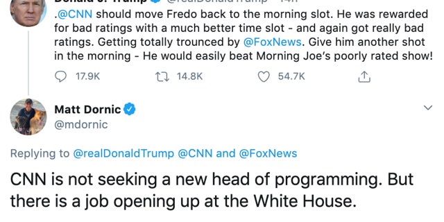 CNN executive raises eyebrows with snarky response to Trump as former network staffer takes notice 2 Trump Dornic TWEET