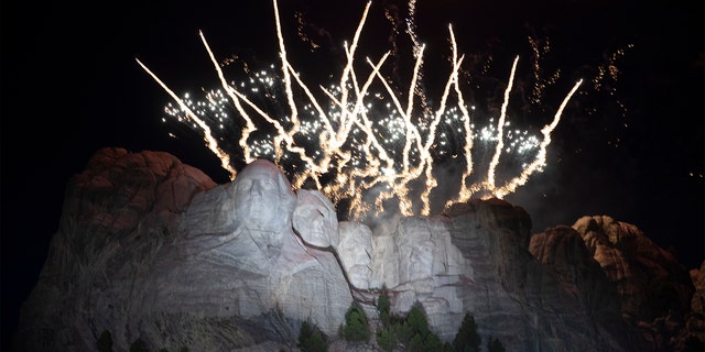 Fireworks light the sky at Mount Rushmore National Memorial, Friday, July 3, 2020, near Keystone, S.D., after President Donald Trump spoke. 