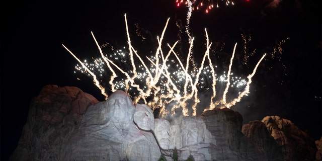 Fireworks light the sky at Mount Rushmore National Memorial, Friday, July 3, 2020, near Keystone, S.D., after President Donald Trump spoke. 