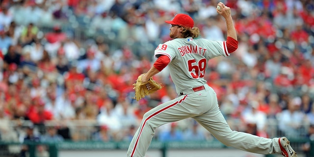 Tyson Brummett #59 of the Philadelphia Phillies pitches in his major league debut against the Washington Nationals at Nationals Park on October 3, 2012 in Washington, DC. (Photo by G Fiume/Getty Images)