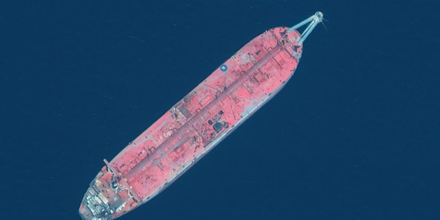Maxar Satellite image of the FSO Safer tanker moored off Ras Issa port, in Yemen, on June 17, 2020.
