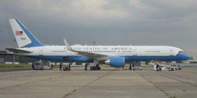 National Security Adviser Robert C. O'Brien and his official party traveled to and from Paris aboard this Air Force C-32, routinely designated Air Force Two. (Photo: Deroy Murdock.)