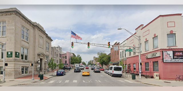 The intersection in Bloomington, Ind., where the car was seen on video driving into two protesters. (Google Maps)