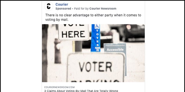 Courier Newsroom places advertisements on Facebook to promote its coverage, such as this story pushing vote-by-mail.