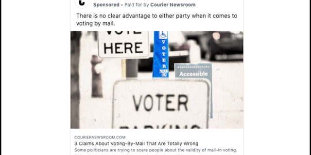 Courier Newsroom places advertisements on Facebook to promote its coverage, such as this story pushing vote-by-mail.