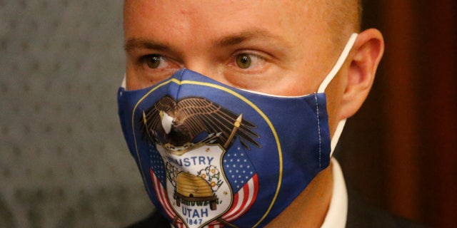 FILE - Utah Lt. Gov. Spencer Cox speaks during the daily briefing on the state's efforts to fight COVID-19, June 25, 2020, at the Utah State Capitol, in Salt Lake City. (AP Photo/Rick Bowmer, File)