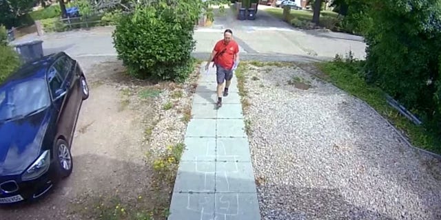 Jessica Hamersteen’s doorbell camera captured the mailman as he hopped across the drawn on game board.