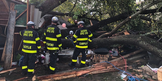 A total of 19 people were sent to area hospitals on July 5, 2020, after a large tree toppled onto a detached garage in a Maryland neighborhood where people attending a child's birthday party sought shelter from a severe thunderstorm.