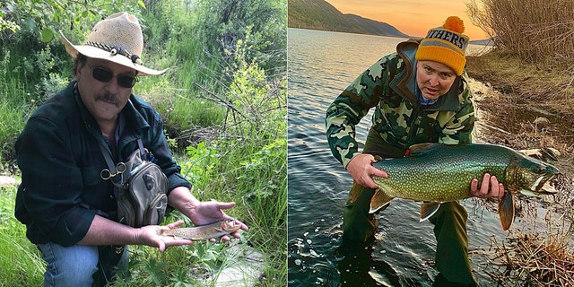 Michael Christiansen and his record Yellowstone cutthroat trout (pictured left) and David MacKay with his record-setting splake (pictured right.)