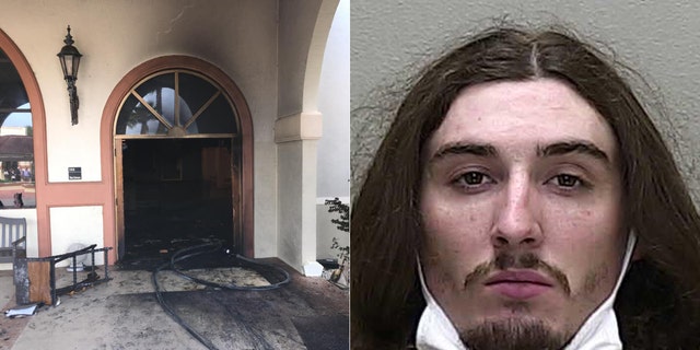 Steven Anthony Shields, 24, allegedly crashed his vehicle through the front doors of the Queen of Peace Catholic Church in Ocala and then set a fire in the building's foyer area, according to the sheriff's office.