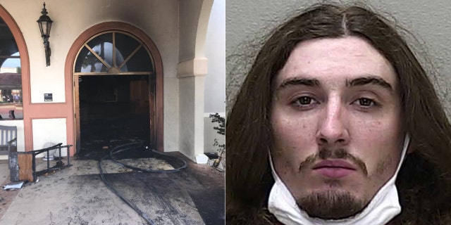 Steven Anthony Shields, 24, allegedly crashed his vehicle through the front doors of the Queen of Peace Catholic Church in Ocala and then set a fire in the building's foyer area, according to the sheriff's office.