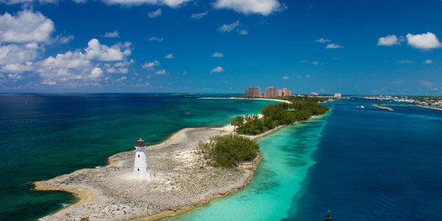 Lighthouse guarding the port to Nassau, Bahamas