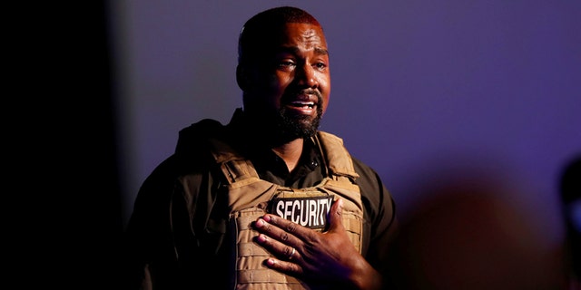 Rapper Kanye West gets emotional as he holds his first rally in support of his presidential bid in North Charleston, South Carolina, U.S. July 19, 2020.