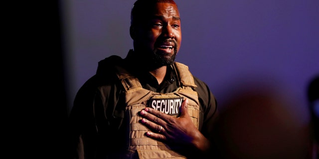 Rapper Kanye West gets emotional as he holds his first rally in support of his presidential bid in North Charleston, South Carolina, U.S. July 19, 2020.