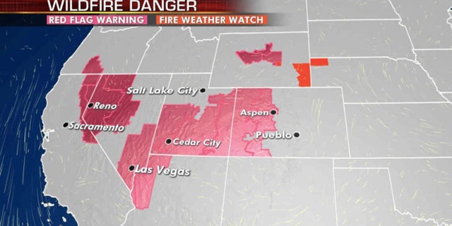 The danger for wildfires returns on Monday across the West.