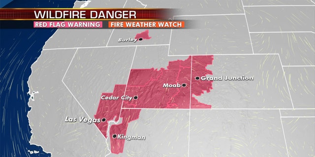 Red flag warnings stretch across the West on Monday.