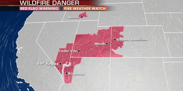 Red flag warnings stretch across the West on Monday.