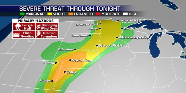 The severe weather threat for Monday, July 13, 2020.