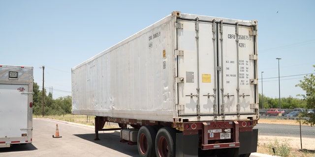 A refrigerated trailer that the San Antonio health authorities acquired to store bodies, as morgues at hospitals and funeral homes reach their capacity with the coronavirus disease (COVID-19) fatalities, is seen in Bexar County, Texas, July 15, 2020. City of San Antonio/Handout via REUTERS