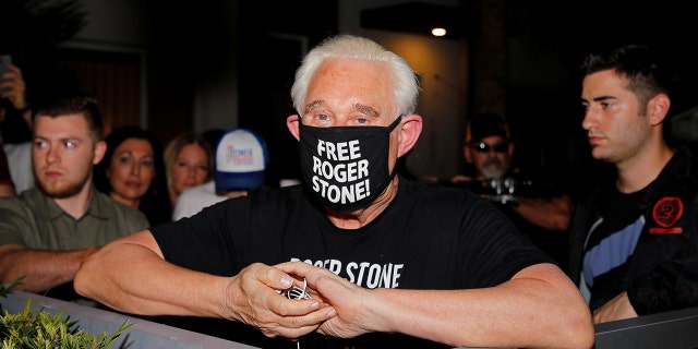 Roger Stone, a longtime friend and adviser of U.S. President Donald Trump, reacts after Trump commuted his federal prison sentence outside his home in Fort Lauderdale, Florida, U.S. July 10, 2020.