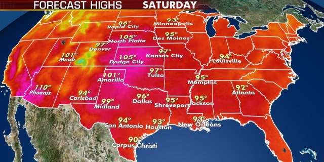 Forecast high temperatures for Saturday.