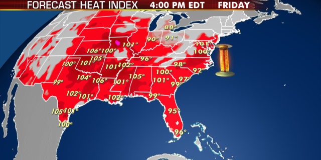 Forecast heat indices for July 16, 2020.
