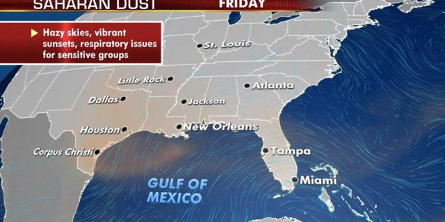 The Saharan dust layer lingers for one last day on Friday from an area across Texas and Louisiana.
