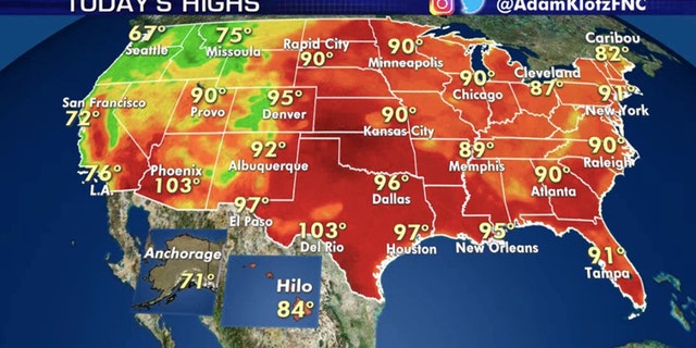 Hot weather reigns across much of the nation's midsection on Thursday.