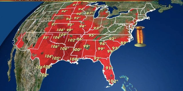 Dangerous heat is forecast on Thursday across much of the nation's midsection.