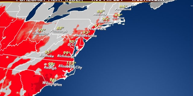 The forecast heat index for Wednesday, July 29, 2020.