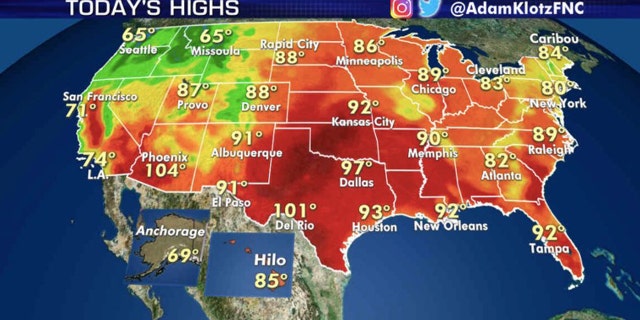 Dangerous heat will scorch the nation's midsection on Wednesday.