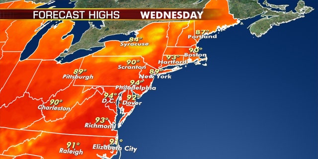 Another hot day is on tap for the East Coast on Wednesday.