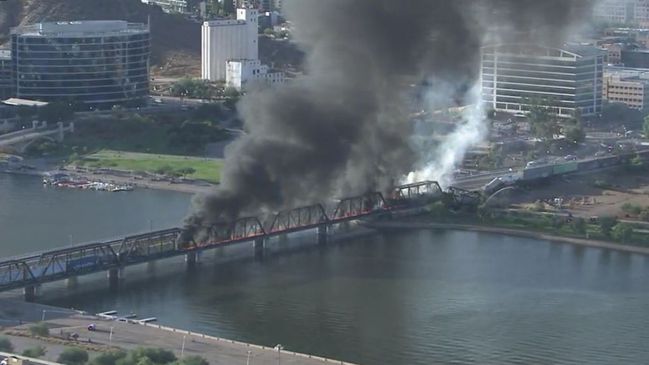 Arizona bridge burns, partially collapses after train derailment ...