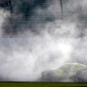 Brandon Jones does a burnout after winning a NASCAR Xfinity Series auto race in Kansas City, Kansas, July 25, 2020.