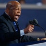 Rep. John Lewis (D-GA.) gestures as he nominates Hillary Clinton at the Democratic National Convention in Philadelphia, Pennsylvania, U.S. July 26, 2016.
