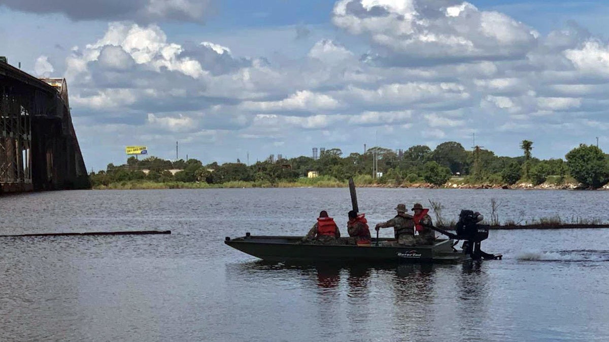 Guardsmen with 256th Infantry Brigade Combat Team conduct refresher boat training in Lake Charles, La., Aug. 25, ahead of Hurricane Laura’s landfall in southwest Louisiana. (Photo by Louisiana National Guard)