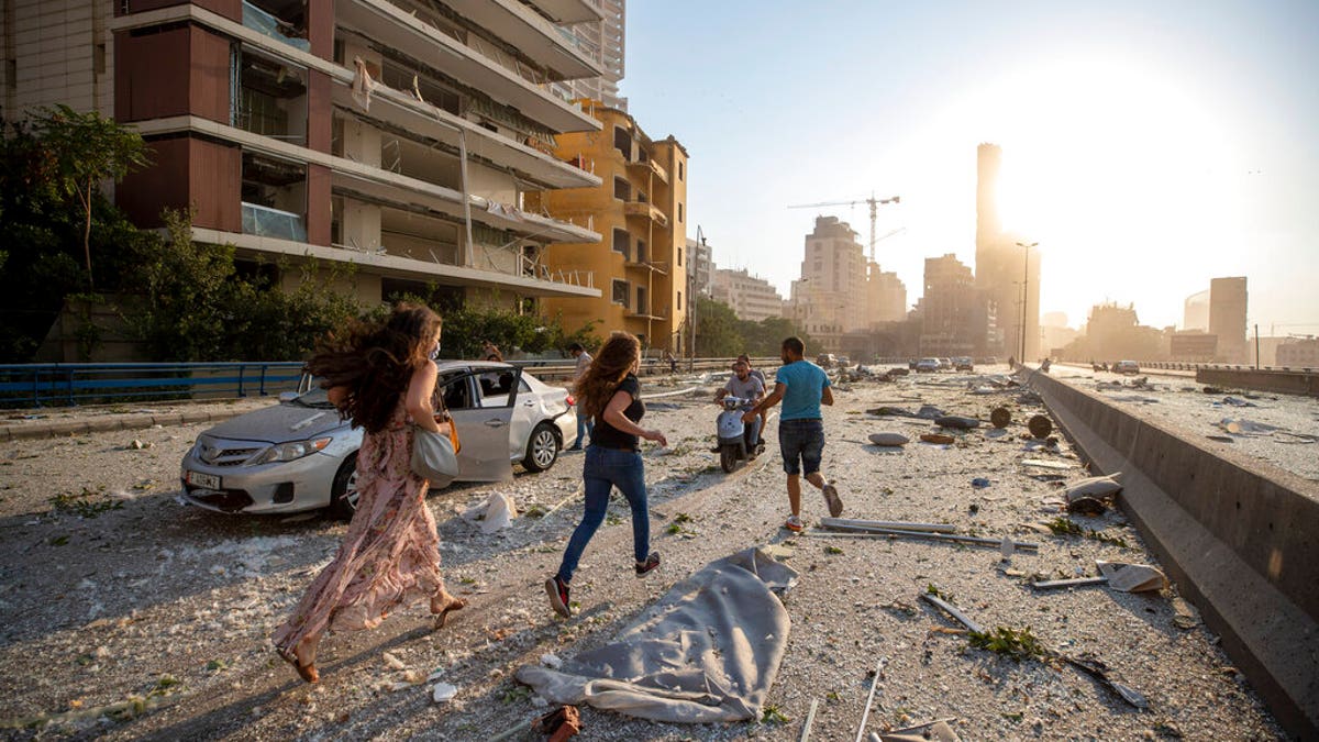 Aftermath of a massive explosion is seen in in Beirut, Lebanon, Tuesday, Aug. 4, 2020.