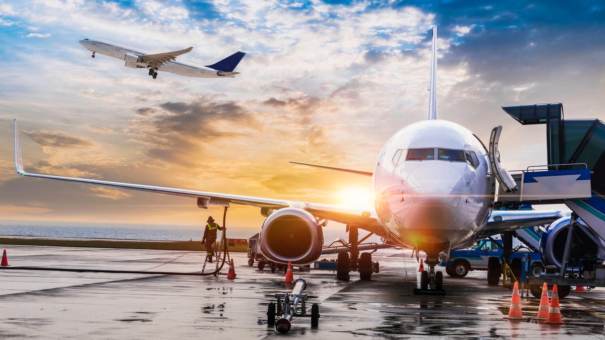 Passenger airplane getting ready for flight