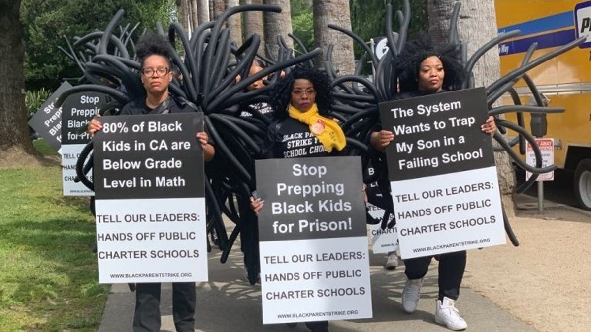 Protesters in California demand school choice in May 2019.