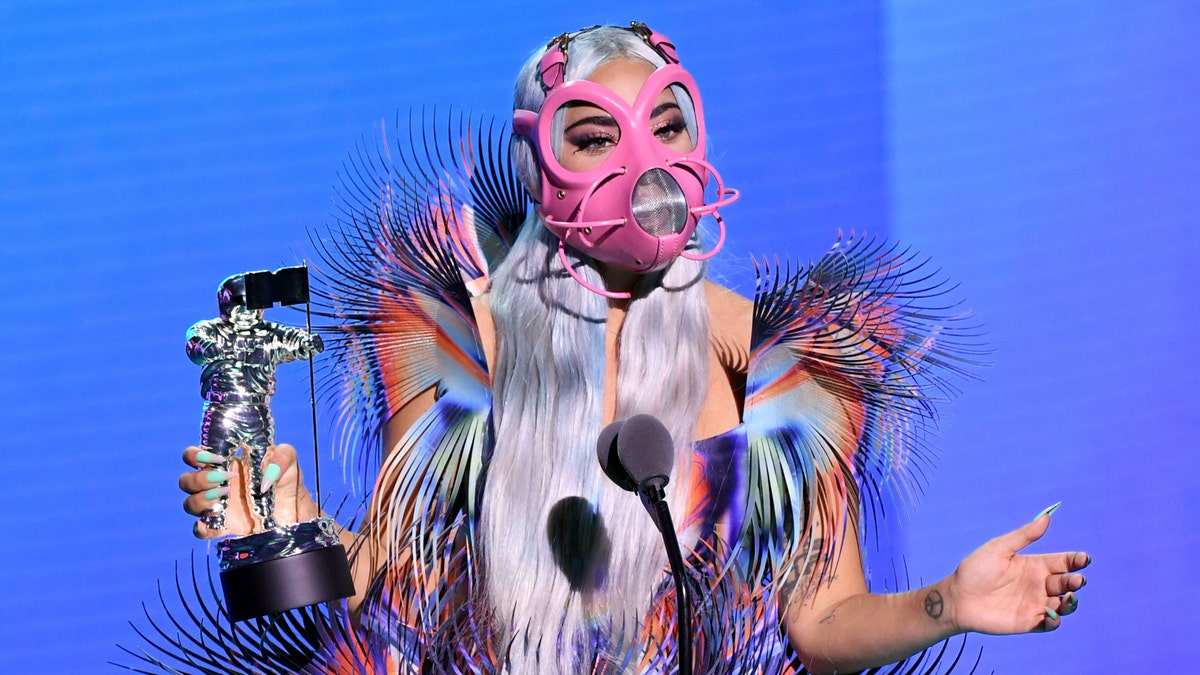 Lady Gaga accepts the Best Collaboration award for 'Rain on Me' with Ariana Grande onstage during the 2020 MTV Video Music Awards, broadcast on Sunday, August 30th 2020.