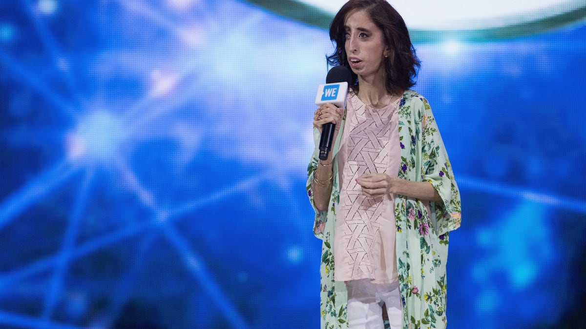 Lizzie Velasquez speaks on stage during WE Day at KeyArena in May 2018 in Seattle, Wash. (Mat Hayward/Getty Images)