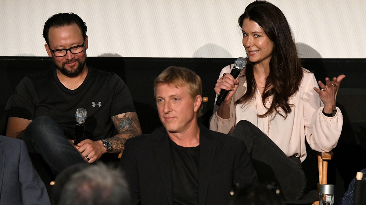 Hiro Koda, left, William Zabka and Jahnel Curfman attend Sony Pictures Television's Emmy FYC Event 2019 'Toast to the Arts' on May 4, 2019, in Los Angeles, Calif. (Michael Kovac/Getty Images for Sony Pictures Television)