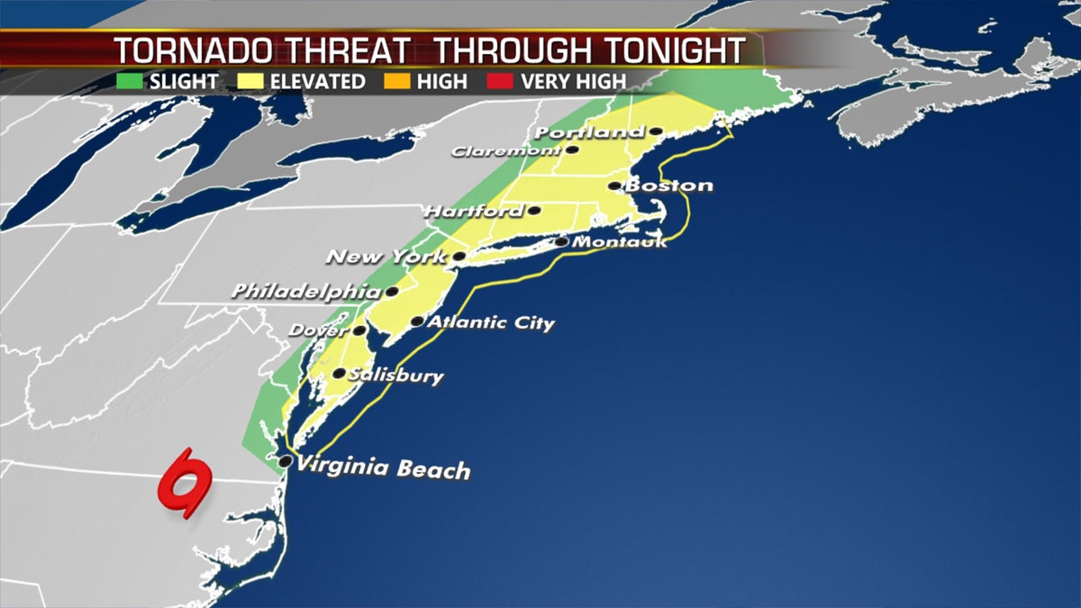 The threat for tornadoes on Tuesday from Tropical Storm Isaias as it moves north.
