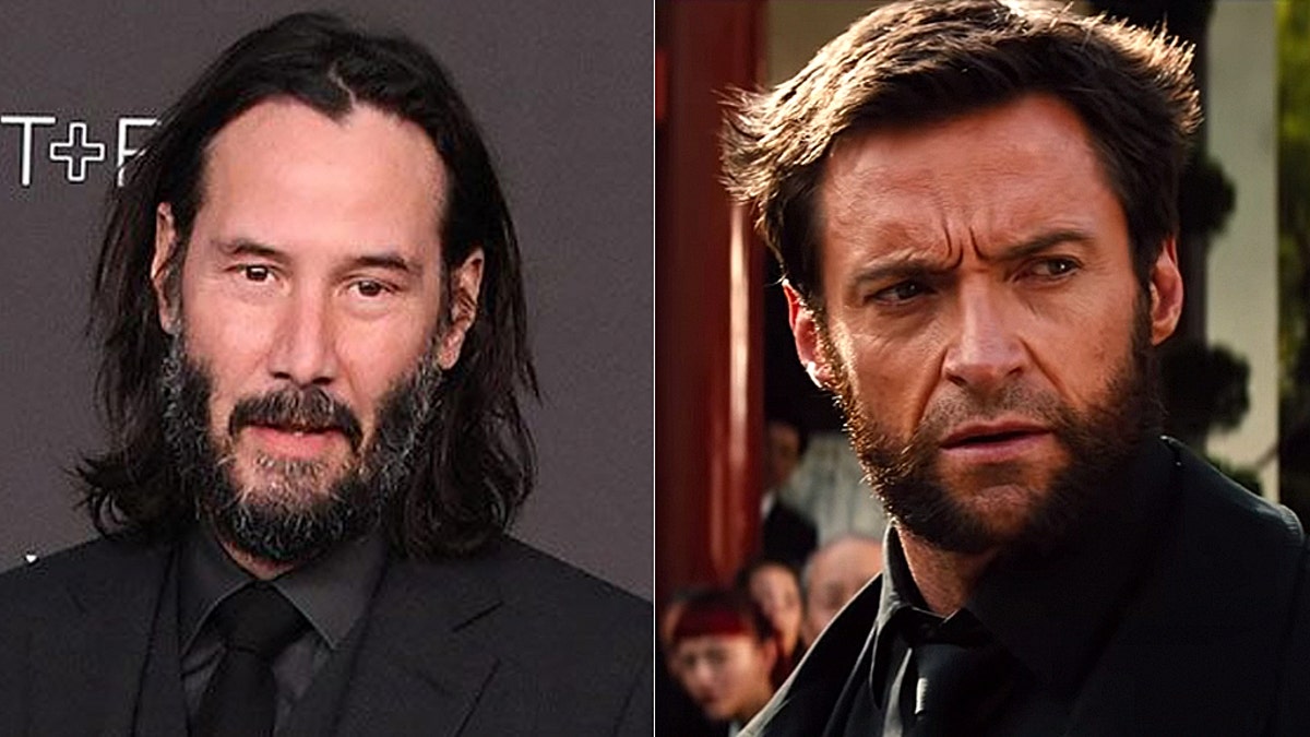Keanu Reeves (L) and Hugh Jackman as Wolverine (R)