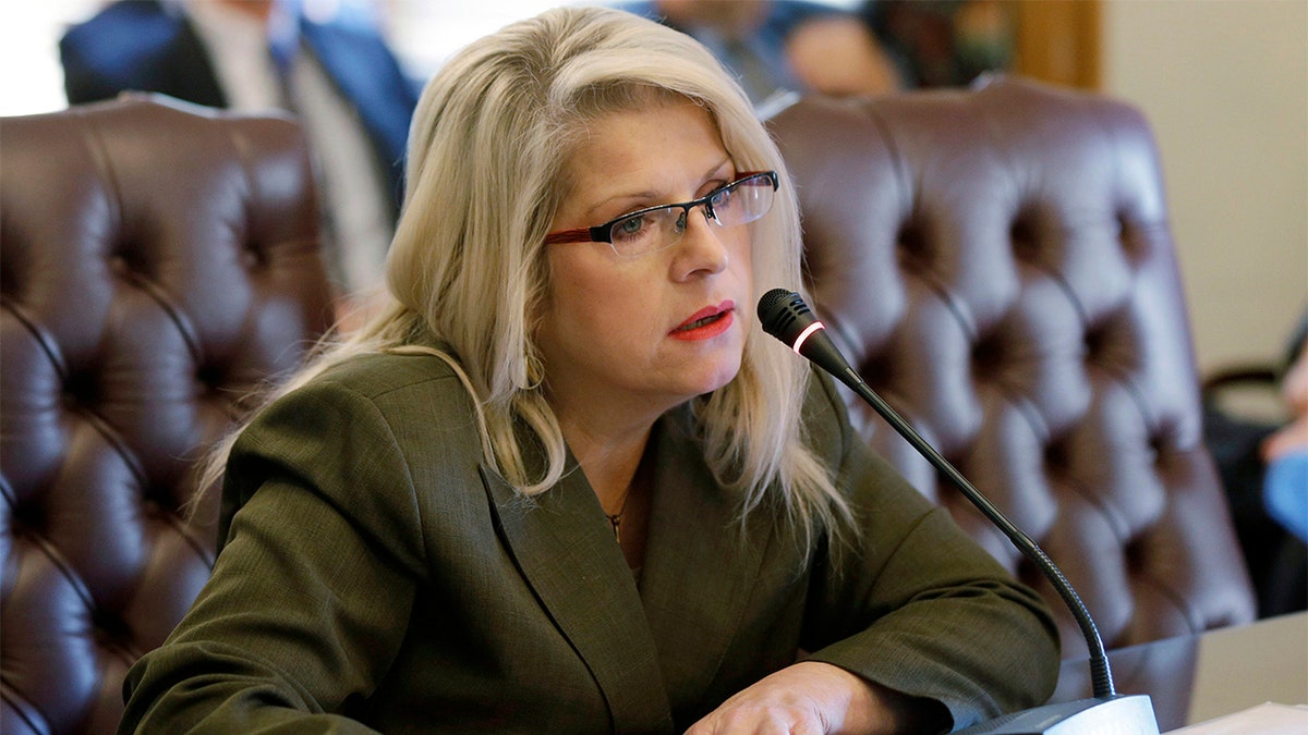 In this Jan. 28, 2015, file photo, Sen. Linda Collins, R-Pocahontas, speaks at the Arkansas state Capitol in Little Rock, Ark. Rebecca Lynn O'Donnell on Aug. 6, pleaded guilty to first-degree murder in the death of Collins. (AP Photo/Danny Johnston, File)