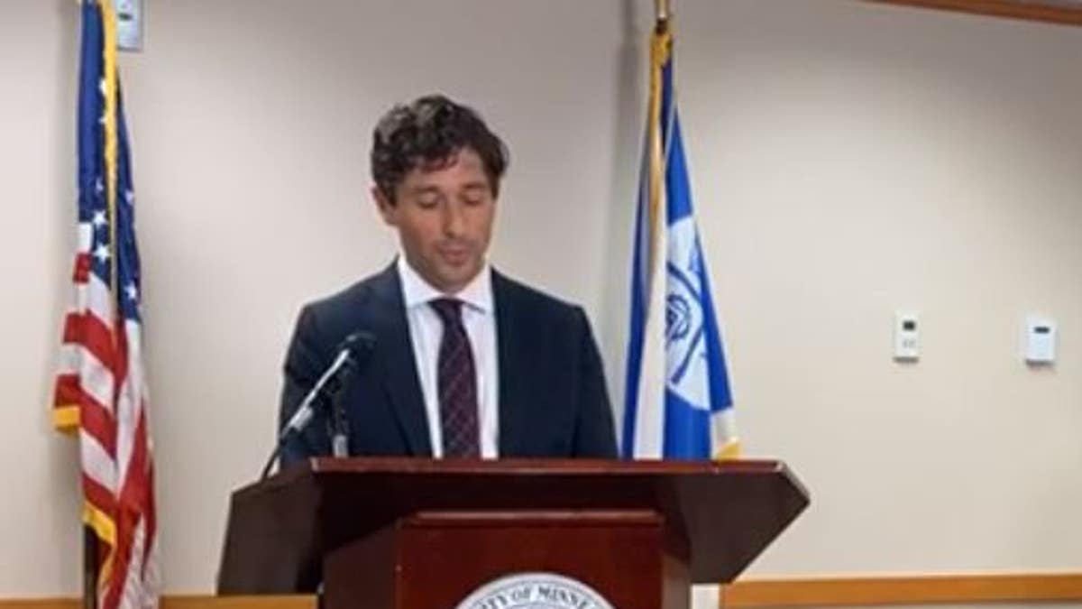 Minneapolis Mayor Jacob Frey giving a press conference on Wednesday. 