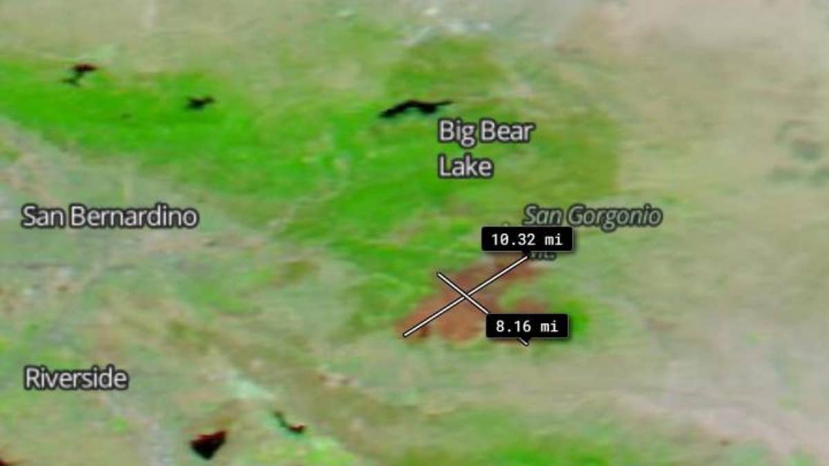 The measurement tool on NASA's Worldview app was used to show the size of the burn scar. Using the tool, the scar was measured to be approximately 10.32 miles long and 8.16 miles wide.