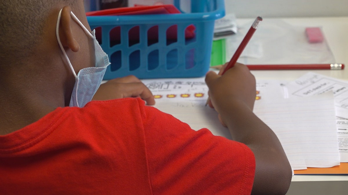 Student completing a worksheet